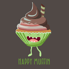 Cartoon chocolate muffin vector illustration