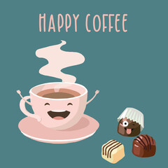 cup of coffee and candy cartoon illustration vector