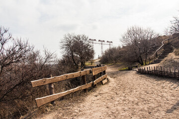 Wooden fence in the national reserve "Zaporizhzhia Sich" on the island of Khortytsia in Zaporizhzhia. Ukraine