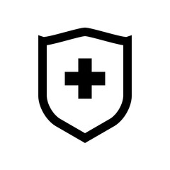 Fototapeta premium Medical health protection shield cross. Protected medicine guard shield icon concept. Safety mark badge