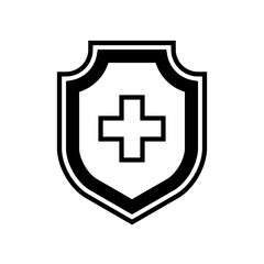 Obraz premium Medical health protection shield cross. Protected medicine guard shield icon concept. Safety mark badge