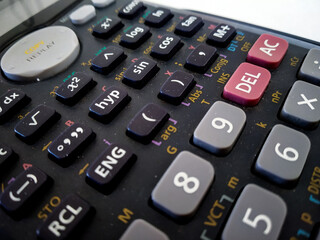 close up of scientific calculator isolated with white background