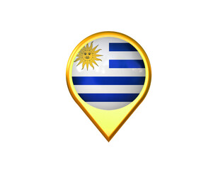 Uruguay flag location marker icon. Isolated on white background. 3D illustration, 3D rendering