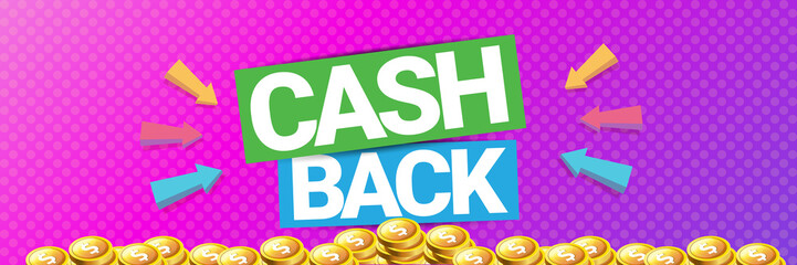 vector cash back icon isolated on modern violet background. cashback or money refund horizontal banner background