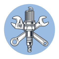 Wrenches and spark plug. Adjustable wrench. Tools and repair.