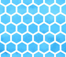Abstract geometric hexagon seamless pattern background. Blue watercolor texture. Vector illustration.