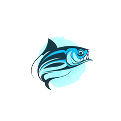 Jumping snapper - fish and fishing sport logo on watercolor circle shape - vector illustration isolated on white background