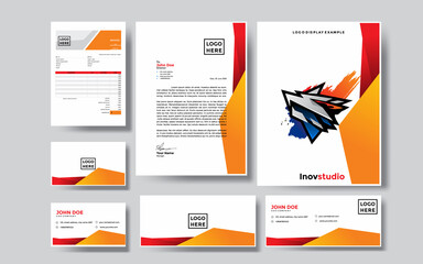 pack of gradient orange red corporate brand identity, stationary design. modern template illustration vector