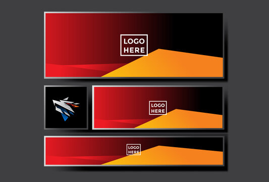 pack of gradient orange red social media banner background design. modern template illustration vector