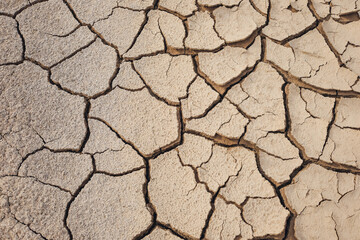 Natural Drought concept:Dried cracked earth soil ground texture background.desert rough land dry crack erosion in the ground due to drought.Dry red clay soil texture, natural floor background