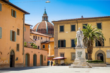 Pistoia, Tuscany, Italy: Piazza Duomo, the setting (in July) of the Giostra dell'Orso (Bear Joust) with Cathedral of San Zeno, Palazzo del Comune, Palazzo del Podesta and baptistery