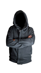 Black hoodie, sweatshirt mockup, isolated on white background