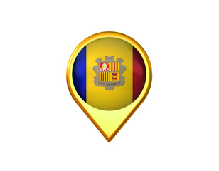Andorra flag location marker icon. Isolated on white background. 3D illustration, 3D rendering