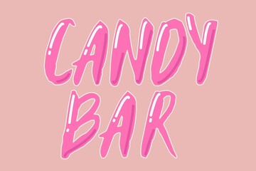 Candy bar handdrawn lettering. Candy shop icon. Sweet logo. Pink phrase with highlights. For web, mobile, logo, infographics, postcard,T-shirt print, banner, poster, promotion, advertising signboard