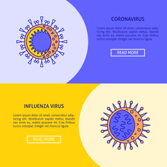 Coronavirus and influenza virus flyer templates in line style