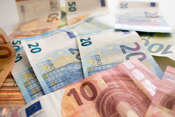 European currency money euro banknotes, credits, leasing. Saving money and banking business concept of financing or bankruptcy