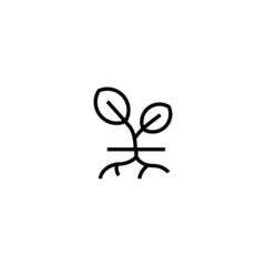 Plant and root vector icon in linear, outline icon isolated on white background