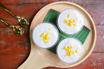Thai coconut jelly in a banana cup
