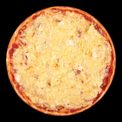 Top view tasty italian pizza on black background