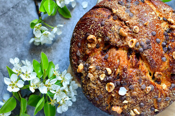  Home made sweet bread and  spring flowers