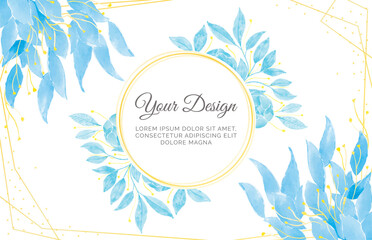 Fototapeta na wymiar Soft blue watercolor leaves wedding card template