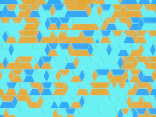 Stylish line art colored flat pattern with blue and orange rectangles. 3d render