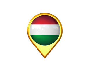 Hungary flag location marker icon. Isolated on white background. 3D illustration, 3D rendering