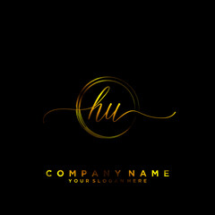 HU Initial handwriting logo vector