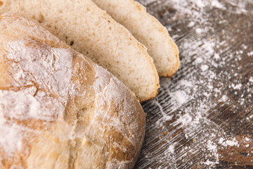top view of rustic bread cut into slices