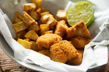 Fish and chips with lime