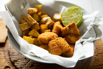 Fish and chips with lime