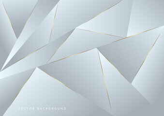 Abstract gray polygon pattern with gold laser light lines on dark background luxury style.