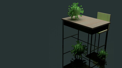 3d rendering table and virus  for back to school in virus crisis time content..