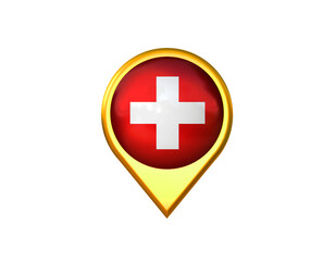 Obraz premium Switzerland flag location marker icon. Isolated on white background. 3D illustration, 3D rendering