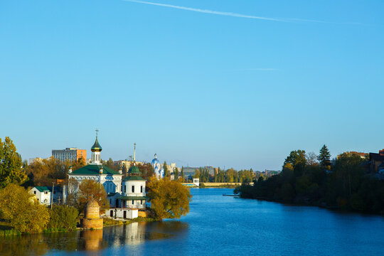 view of the church by the river