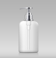 Pump bottle white and silver products template design on gray background, llustration