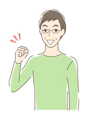 ガッツポーズする男性