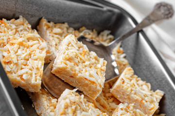 coconut crack bars in a baking dish