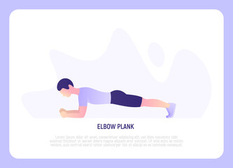 Obraz premium Man in elbow plank. Gradient icon. Guide for workout. Side view. Training for muscles of the back and abs. Vector illustration.