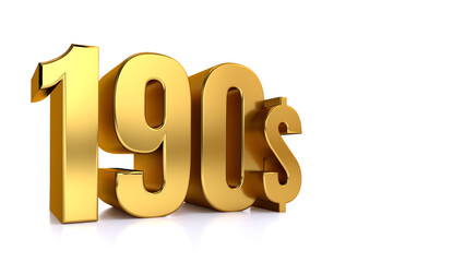 190$. one hundred ninety price symbol. gold text 3d render. on white background