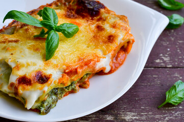 Home made italian lasagna with spinach