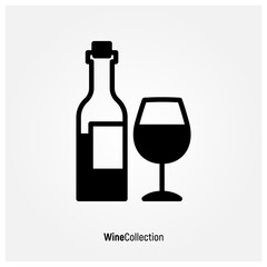 Logotype for wine bar and wine making. WIne glass and bottle. Thin line icon. Modern vector illustration.