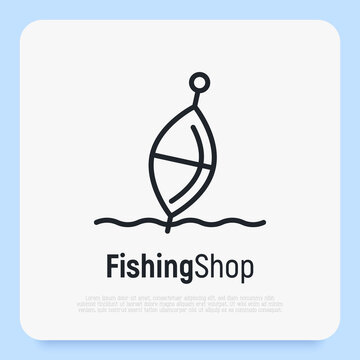 Logo for fishing shop with float in thin line style. Simple minimalistic vector illustration.