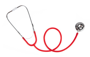 Red stethoscope isolated on white background