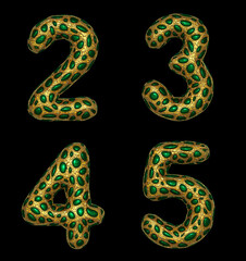 Fototapeta premium Number set 2, 3, 4, 5 made of realistic 3d render golden shining metallic.