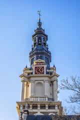 Zuiderkerk (Southern church) XVII century Protestant church in Amsterdam Nieuwmarkt area. Church constructed in 1611, church tower (1614) dominates surrounding area. Amsterdam. Netherlands.
