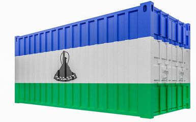3D Illustration of Cargo Container with Lesotho Flag