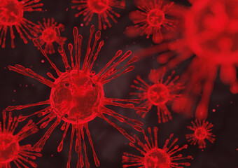 Flu outbreak and coronaviruses Coronavirus COVID-19 on red background.