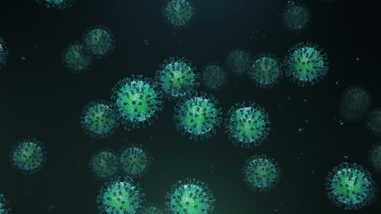 3d rendering flying blue coronavirus with particles
