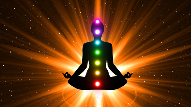 Meditation People Achieve Enlightenment, Activation Of Chakra, Aura In The Body